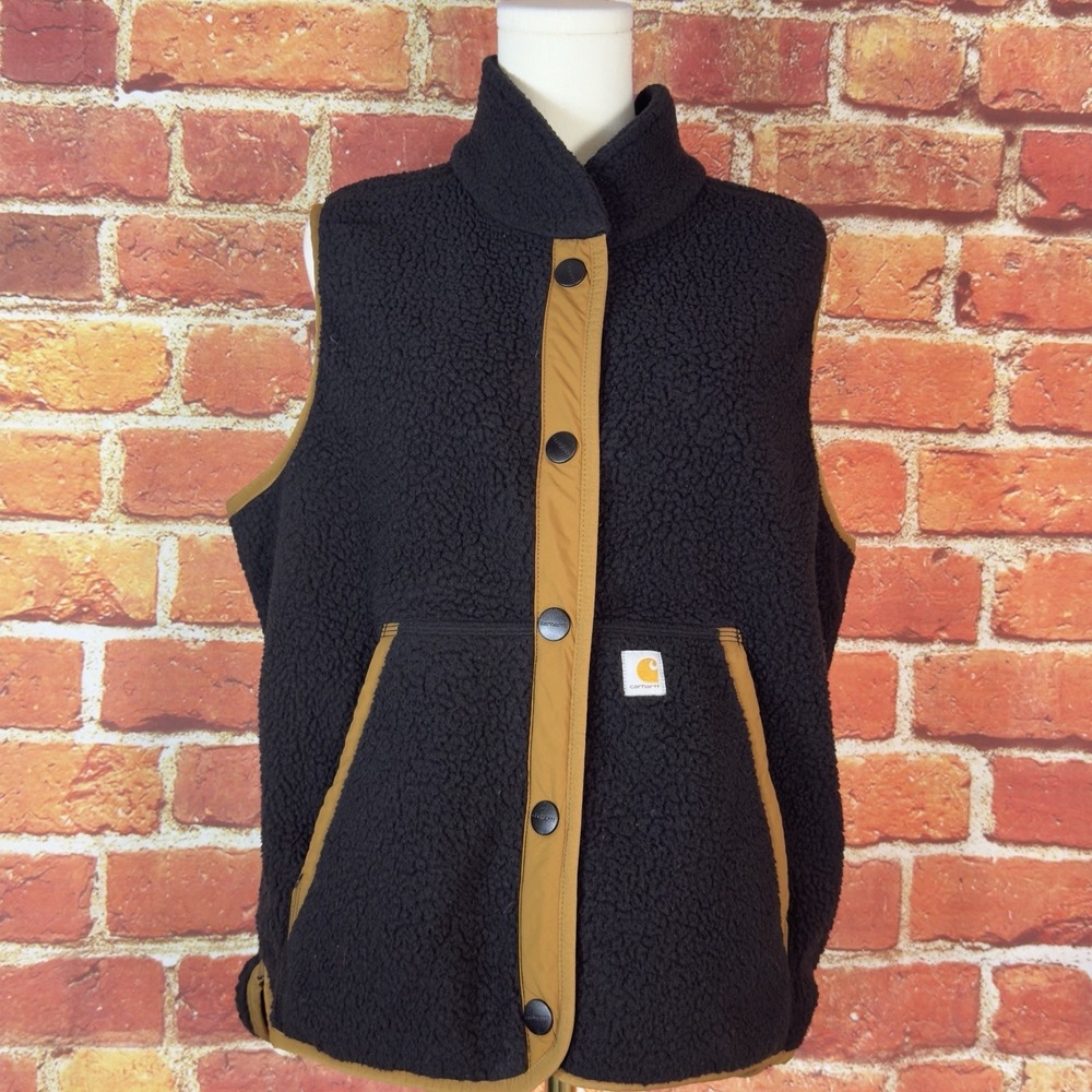 CARHARTT Relaxed Fit Black SHERPA FLEECE Full Snap VEST Womens Large (12/14)